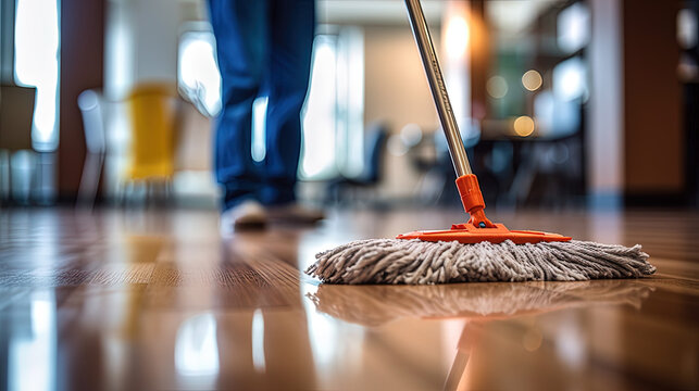 Floor mopping in progress